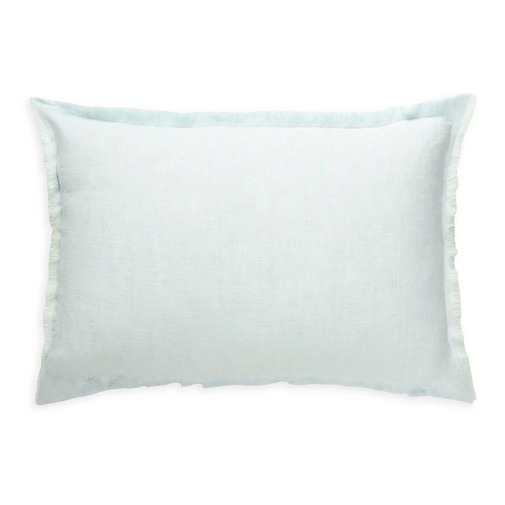 Anaya soft linen pillow cover in aqua blue w/2-tone self-fringe/zip back-NWT